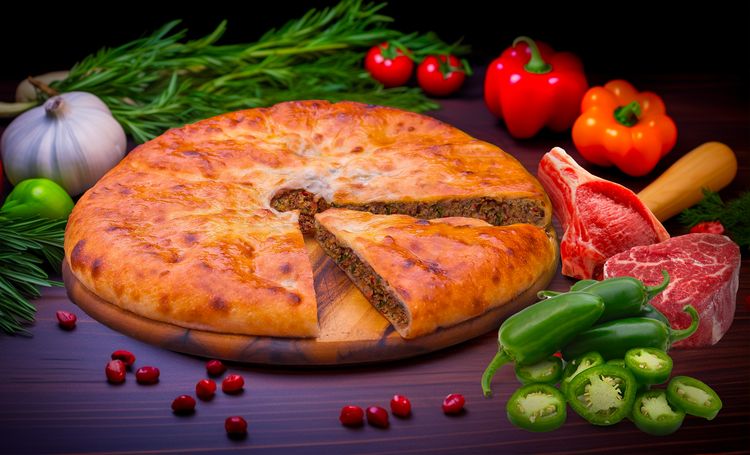 Пирог с новозеландским ягненком, мраморной говядиной и зеленью